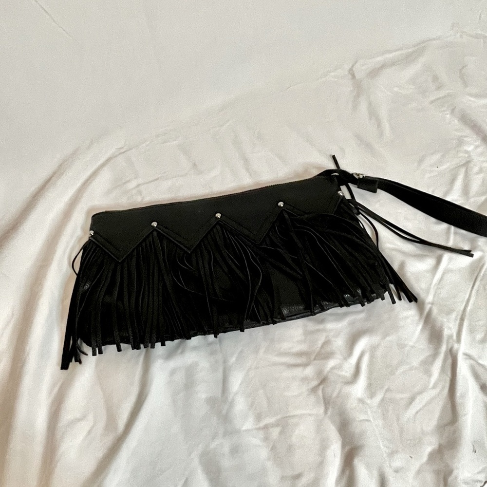 Madden Girl black fringe clutch/wristlet